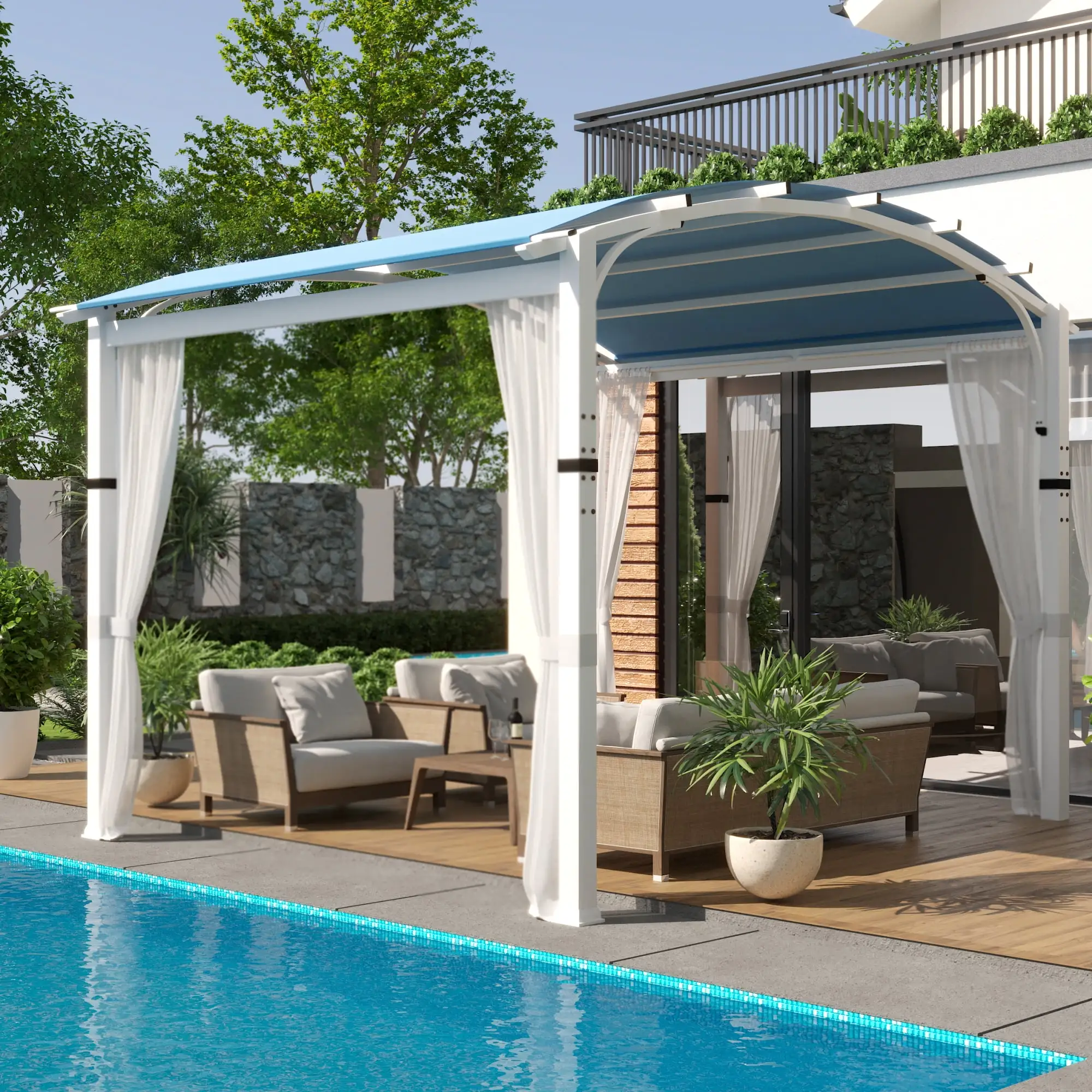 MeetLeisure 11 ft. x 11 ft. White Steel Arched Pergola