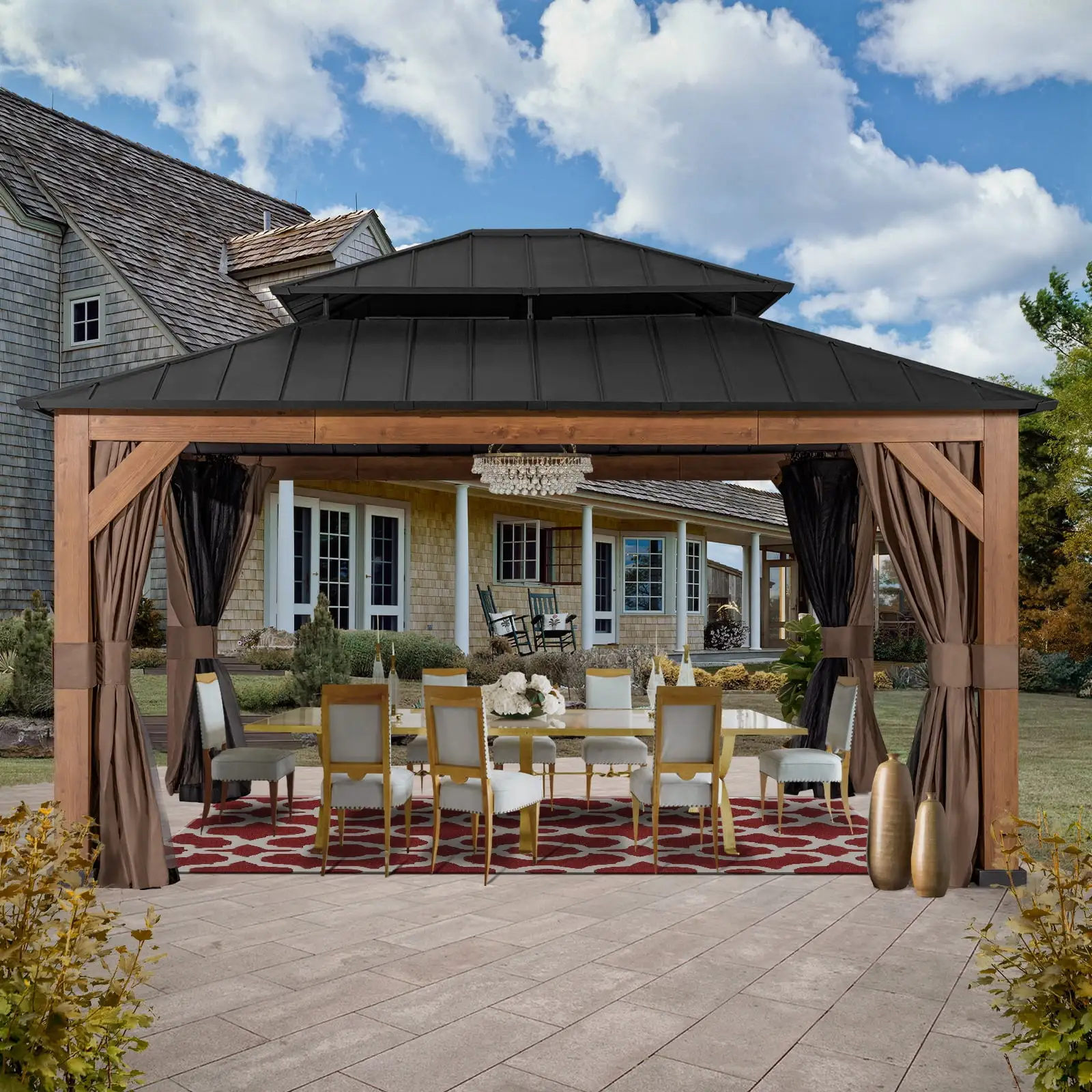 MeetLeisure 15 ft. W x 13 ft. Aluminum Patio Hardtop Gazebo