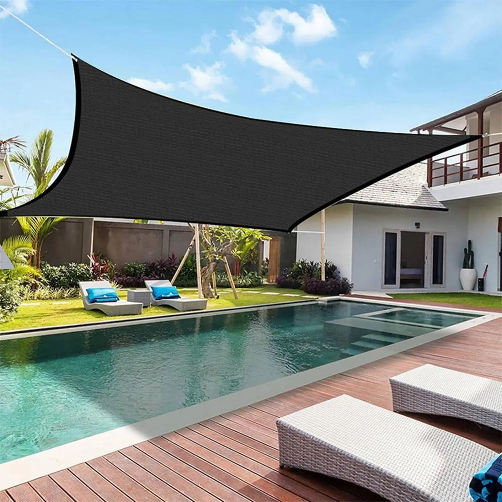 Meitianfacai Sun Shade Sail. Heavy Duty UV Protection Shade Canopy Wind Sail. Patio Sail Shade for Yard Deck Lawn Garden Rectangle Sunshade - Black