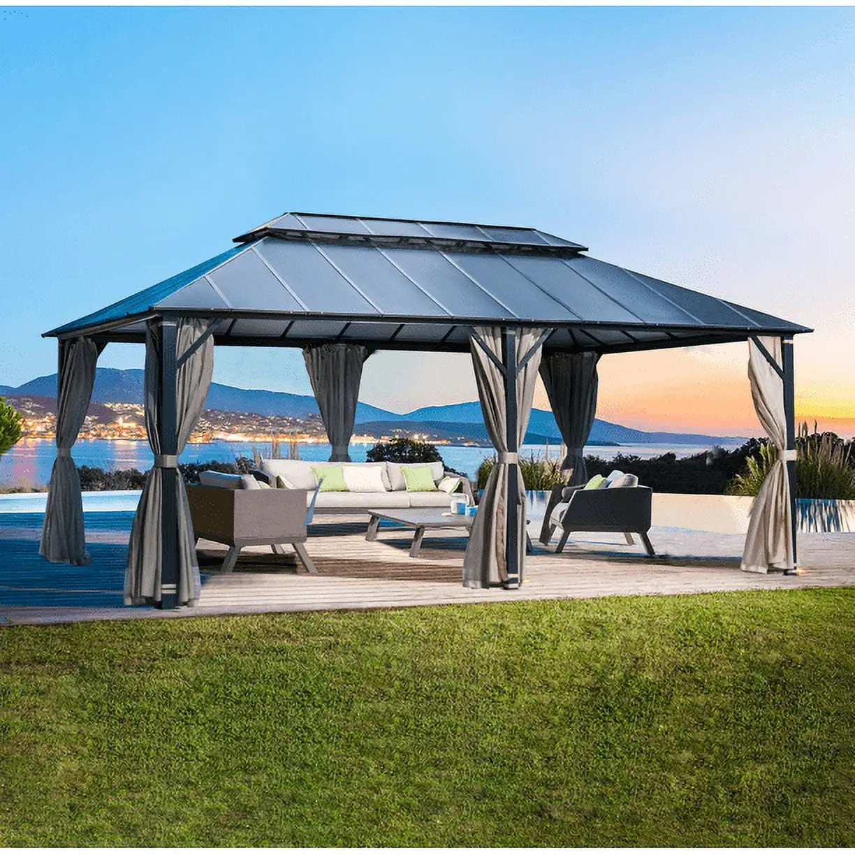 Mellcom 12x20FT Hardtop Gazebo with Aluminum Composite Double Roof for Patio Lawn and Garden