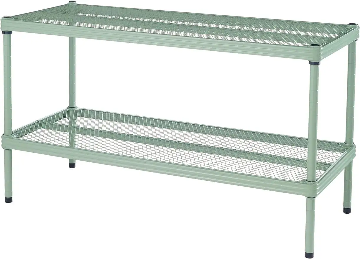 MeshWorks 2 Tier Full Size Metal Storage Shelving Unit for Kitchen. Office. and Garage Organization. 31 x 13 x 17.5 Inches. Sage Green