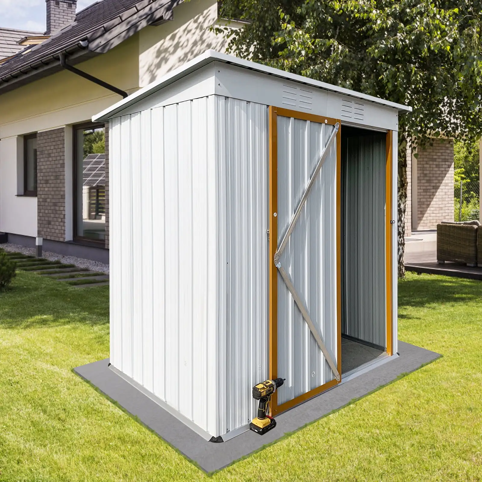 Metal garden sheds 5ftx4ft outdoor storage sheds white+yellow