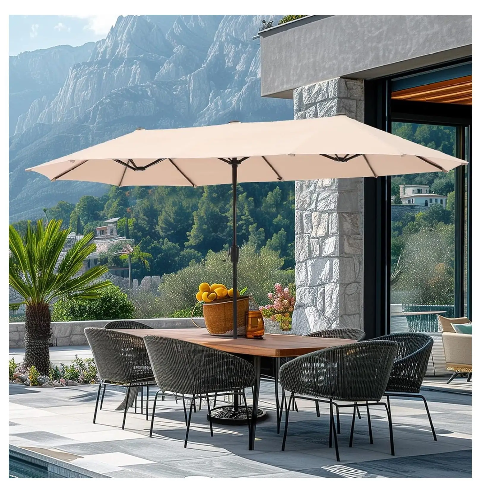 MiaHltTia 13ft Outdoor Patio Umbrella. Rectangle Table Umbrella with Crank. Large Market Umbrella for Pool Garden Backyard Deck