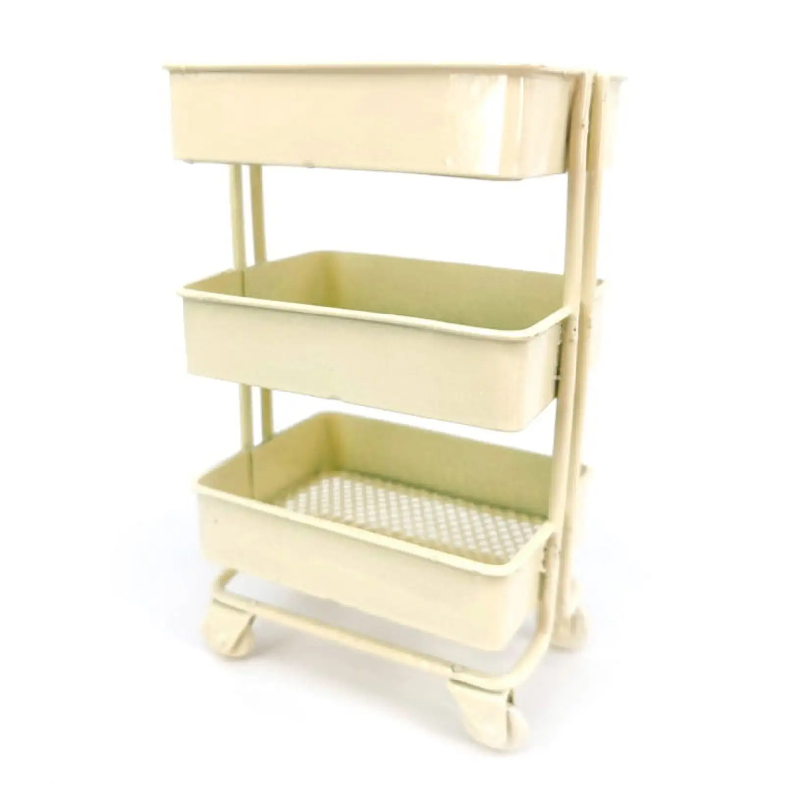 Mini Trolley Floor Storage Rack with Wheel Dollhouse Miniature Furniture Shelf Bookshelf Storage Display Rack Decoration