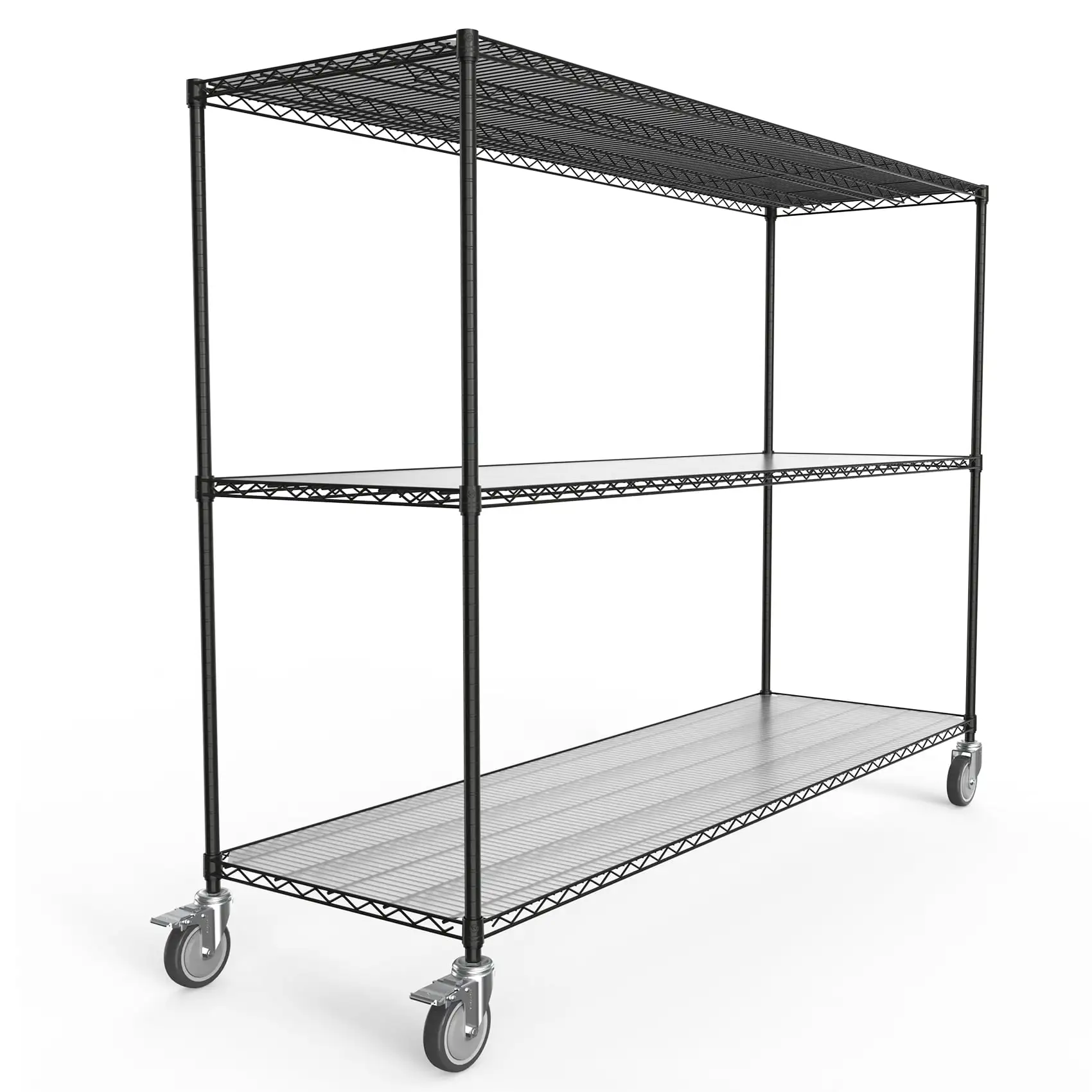 Miniyam 2400 LBS NSF 3 Tier Standing Shelf Units. Heavy Duty Adjustable Metal Garage Storage Shelves with Wheels. Black