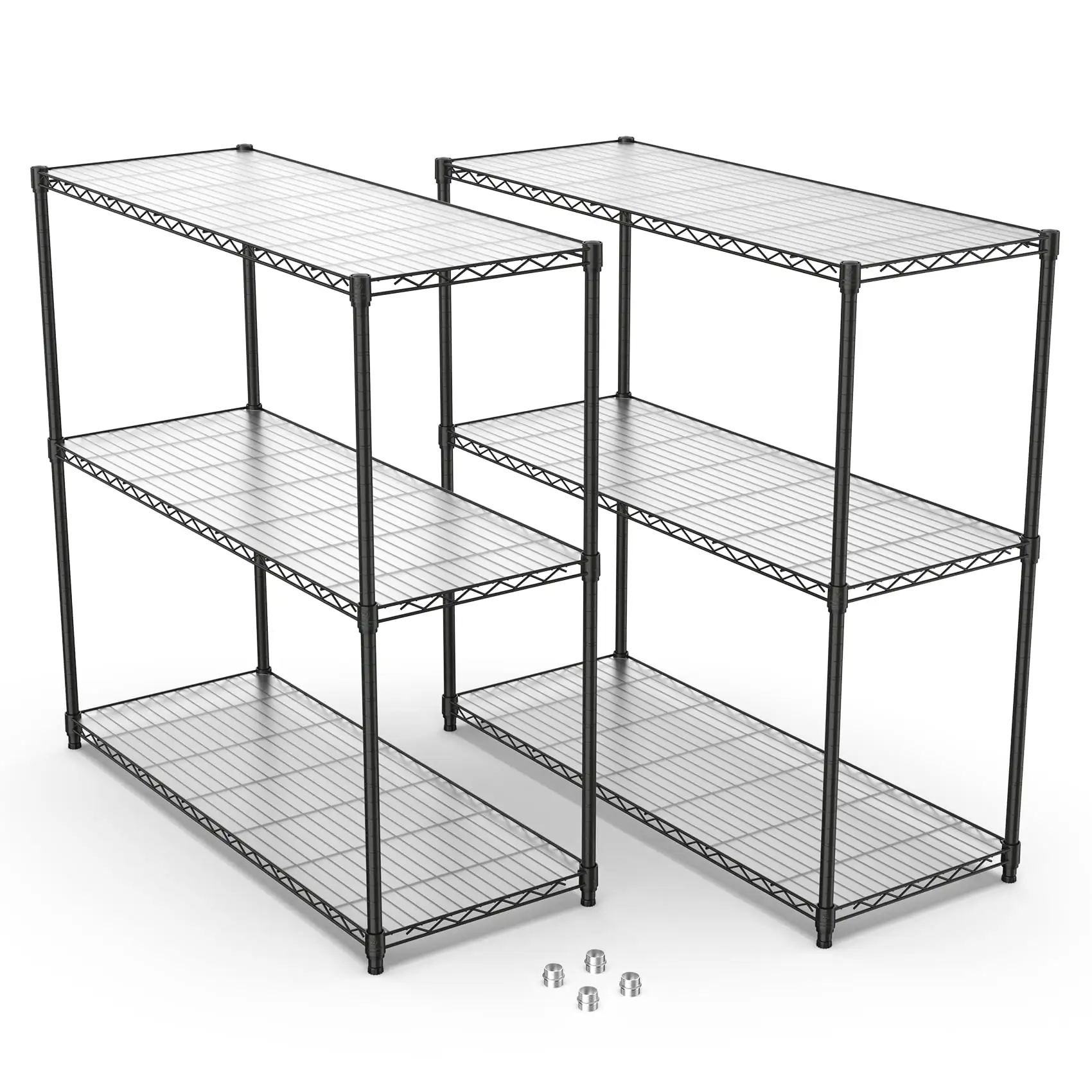 Miniyam 3 Tier Wire Shelving Unit. 2 Packs 1050 LBS NSF Adjustable Metal Garage Storage Shelves. Heavy Duty Storage Wire Rack. Black