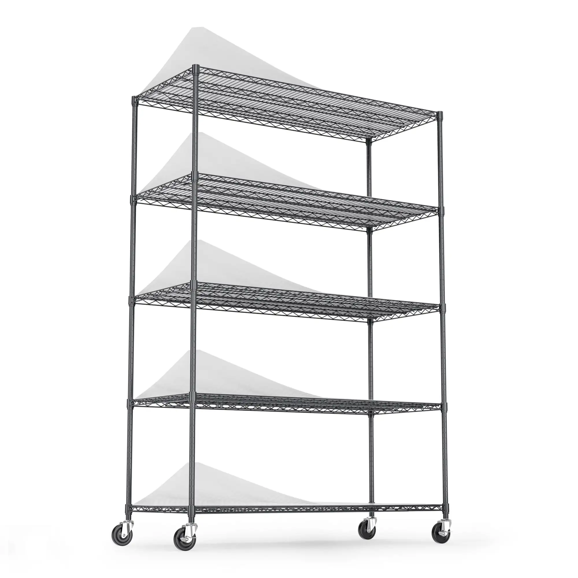 Miniyam 5 Tier 6000lbs Heavy Duty Metal Shelf Wire Shelving Unit . Adjustable Storage Rack with Wheels & Shelf Liners Commercial/Home. Black