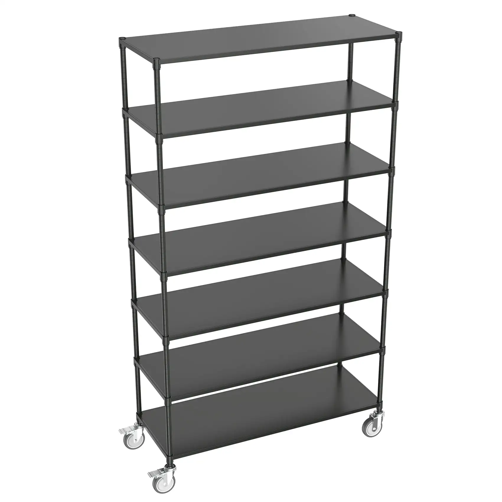 Miniyam 7 Tier 2800lbs Capacity Metal Shelf Shelving Unit. Heavy Duty Adjustable Storage Rack with Wheels for Office. Kitchen. Garage. Black