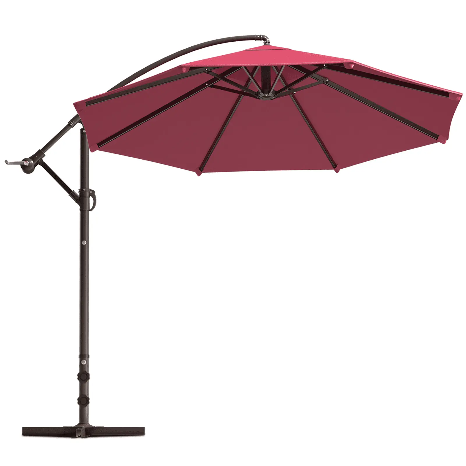 MoNiBloom 8.5 ft Hanging Umbrella Patio Sun Shade Offset Outdoor Market Umbrella with Cross Base. Cantilever Patio Umbrella with with Tilting System. Red