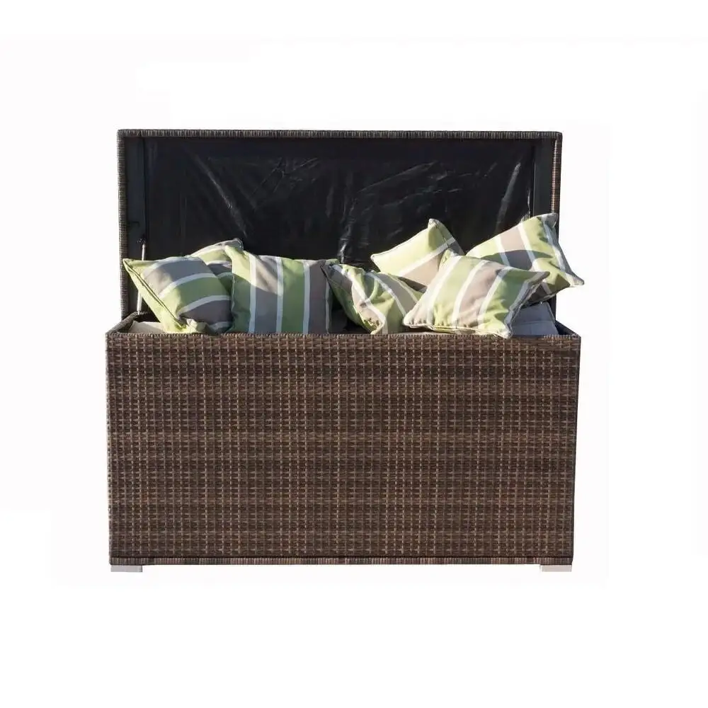 Moda Furnishings Outdoor Deck Box 265 Gallon Brown Rattan Wicker Steel Storage Box For Garden Patio by