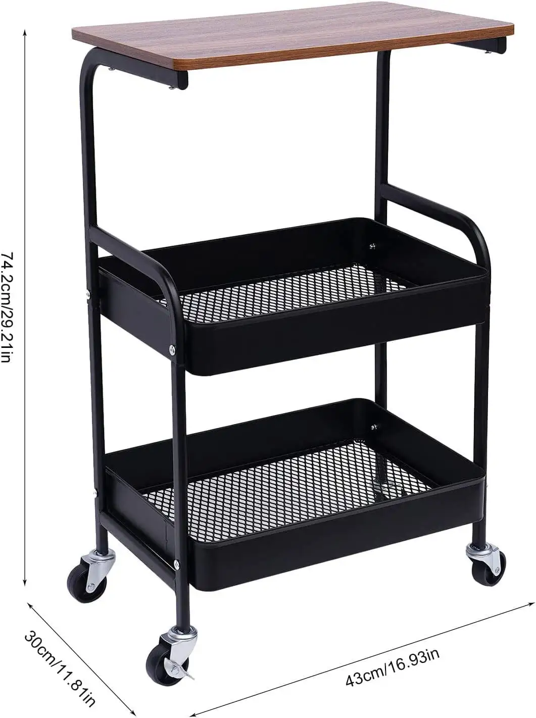 Modern 3 Tier Printer Cart Rack Table Storage Shelf Office Desktop (Black+Brown)