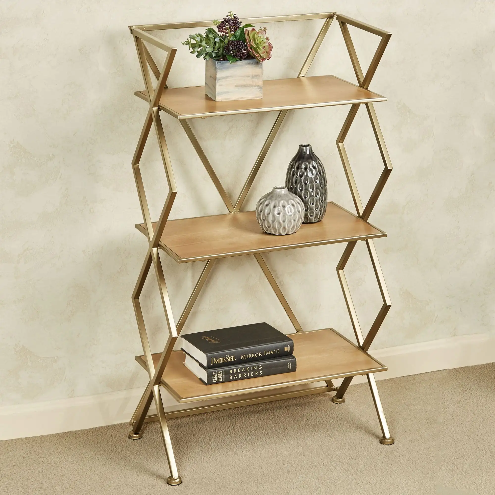 Modern Style Jamie Three Tier Gold Floor Shelf 41 Inches High