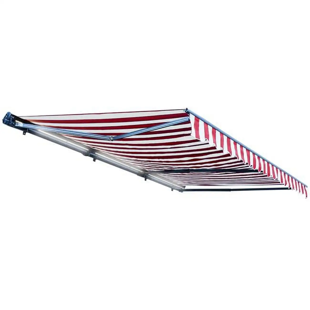 Motorized LED 16 x 10 ft. Half Cassette Retractable Awning. Red & White Stripes