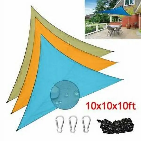 NEWCE 10ft x10ftx10ft Triangle Sun Shade Sail Canopy Beach Canopy Cover 97%UV Block for Patio Backyard Lawn Garden Yard Carport Pool Camping Playground Green