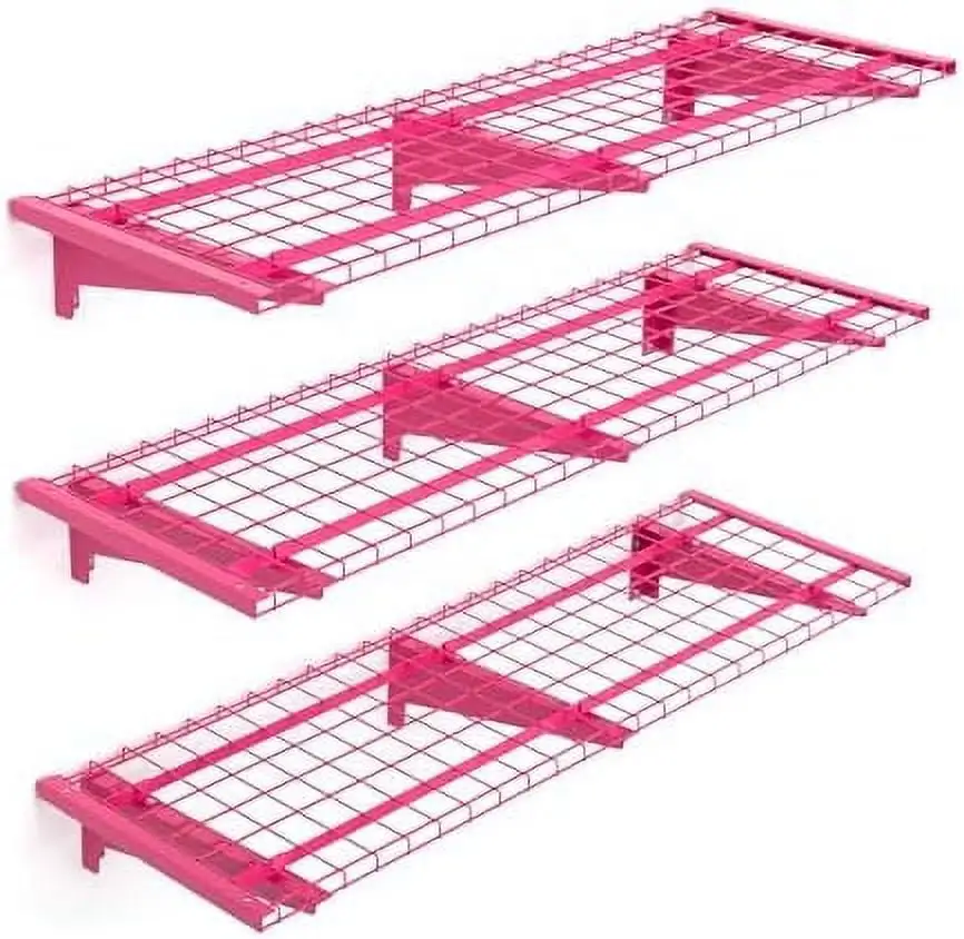 NLTBONNIE 3 Tier 1.3x4FT Heavy Duty Garage 15.6-inch-by-48-inch Garage Rack Floating Shelves 900lbs Load Capacity Garage Pink