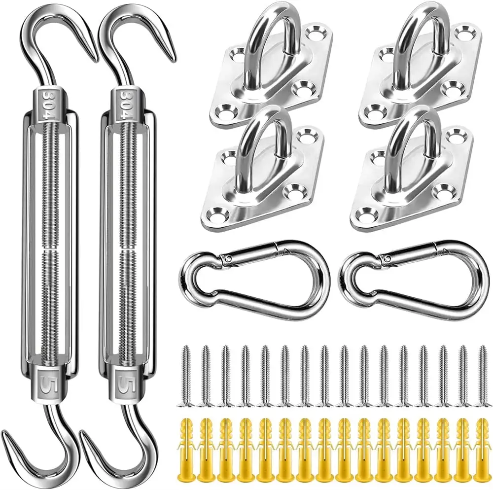 NOGIS Shade Sail Hardware Kit. 5 Inch Super Heavy Duty 304 Marine Grade Stainless Steel Sun Shade Hardware Kit for Triangle/Rectangle/Square Sun Shade Sails Installation (40 PCS)