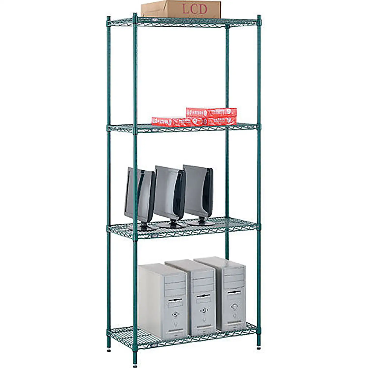 Nexel 4 Tier Wire Shelving Starter. 36W x 12D x 54H. Green Epoxy Finish