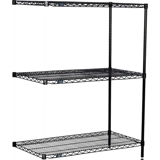 Nexel Black Epoxy. 3 Tier. Wire Shelving Add-On Unit. 42W x 24D x 34H