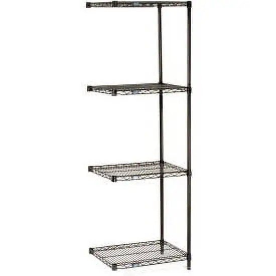 Nexel Black Epoxy. 4 Tier. Wire Shelving Add-On Unit. 36W x 14D x 54H