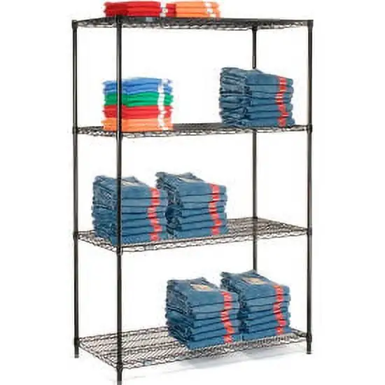 Nexel Black Epoxy. 4 Tier. Wire Shelving Starter Unit. 42W x 21D x 63H