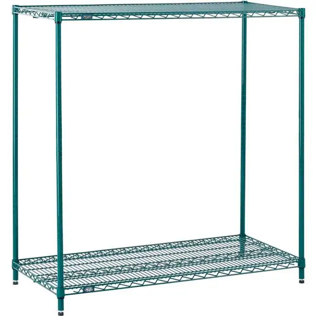 Nexel Poly-Green. 2 Tier. Wire Shelving Starter Unit. 24W x 14D x 34H