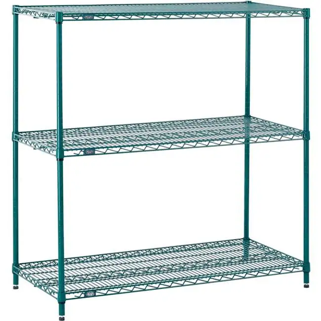 Nexel Poly-Green. 3 Tier. Wire Shelving Starter Unit. 30W x 14D x 34H