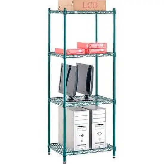 Nexel Poly-Green. 4 Tier. Wire Shelving Starter Unit. 24W x 14D x 54H