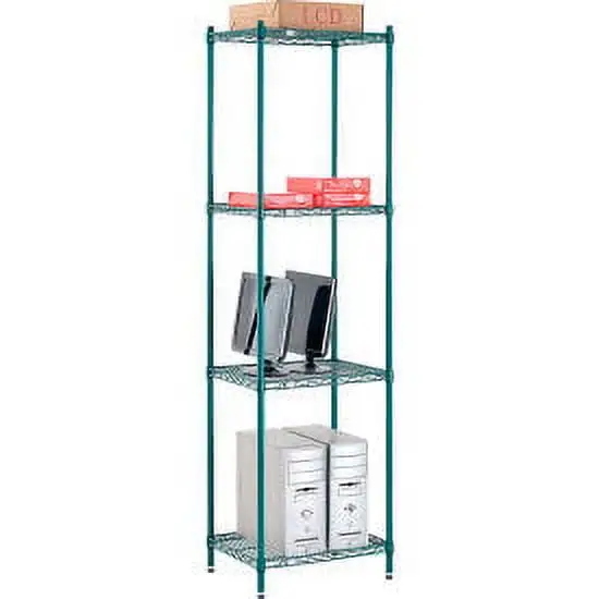 Nexel Poly-Green. 4 Tier. Wire Shelving Starter Unit. 24W x 14D x 86H