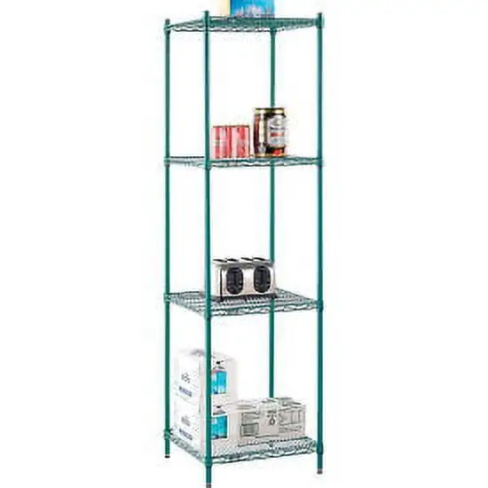 Nexel Poly-Green. 4 Tier. Wire Shelving Starter Unit. 24W x 21D x 86H