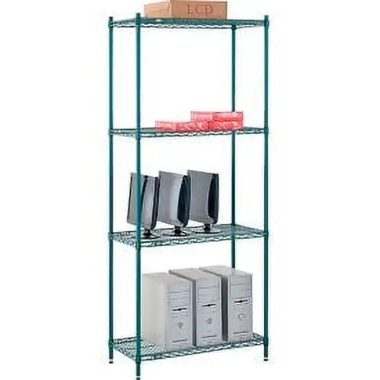 Nexel Poly-Green. 4 Tier. Wire Shelving Starter Unit. 36W x 14D x 86H