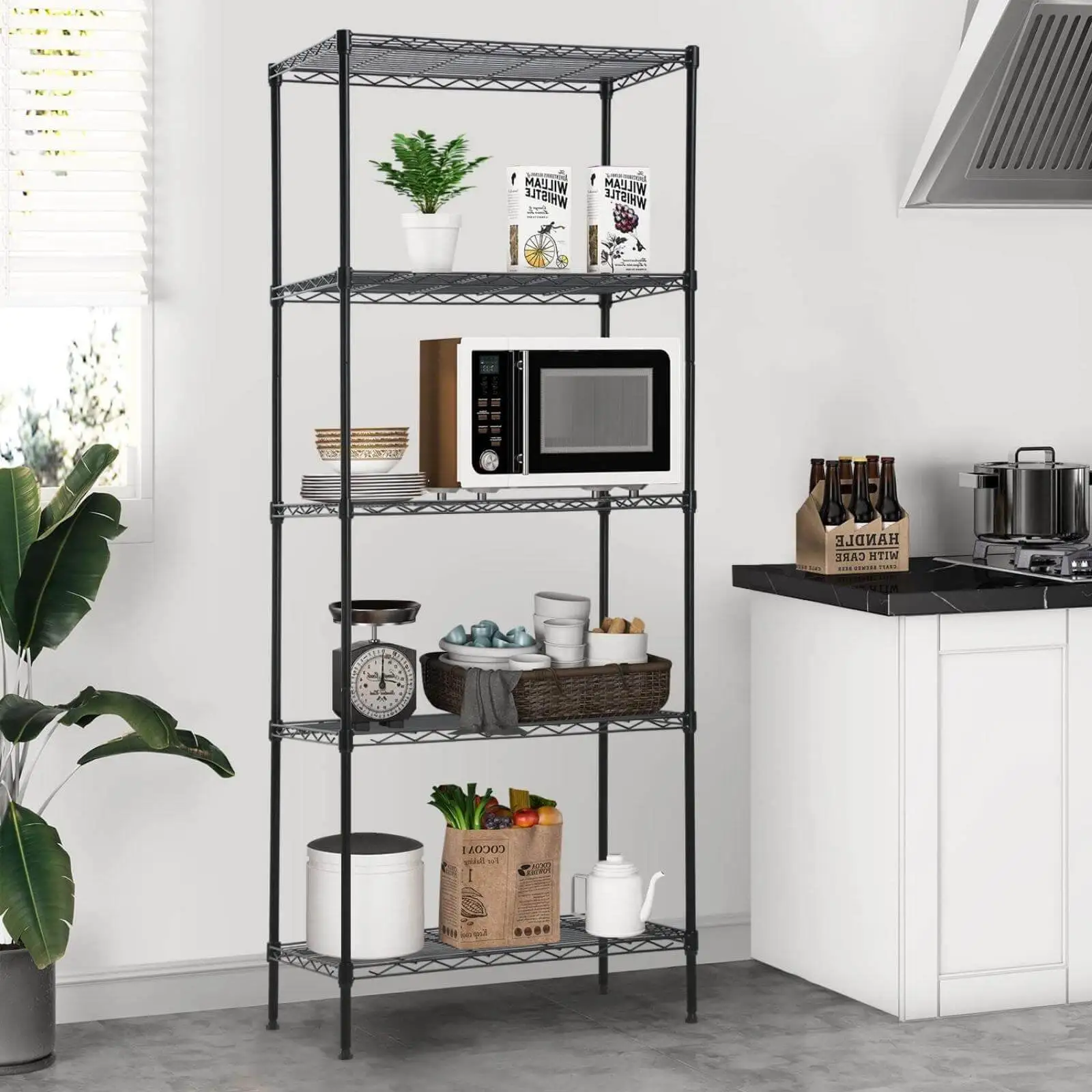 NiamVelo 5 Tier Wire Shelving Unit Metal Storage Shelves. Adjustable Heavy Duty Wire Rack Shelving 750lbs Capacity for Garage Home Kitchen Bathroom. Black