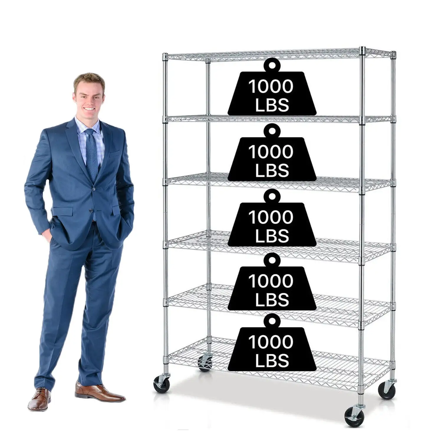 NiamVelo 6 Tier Wire Shelving Unit Adjustable Storage Shelves Rack with Wheels 6000 lbs Capacity Heavy Duty Metal Shelf for Adults. Silver