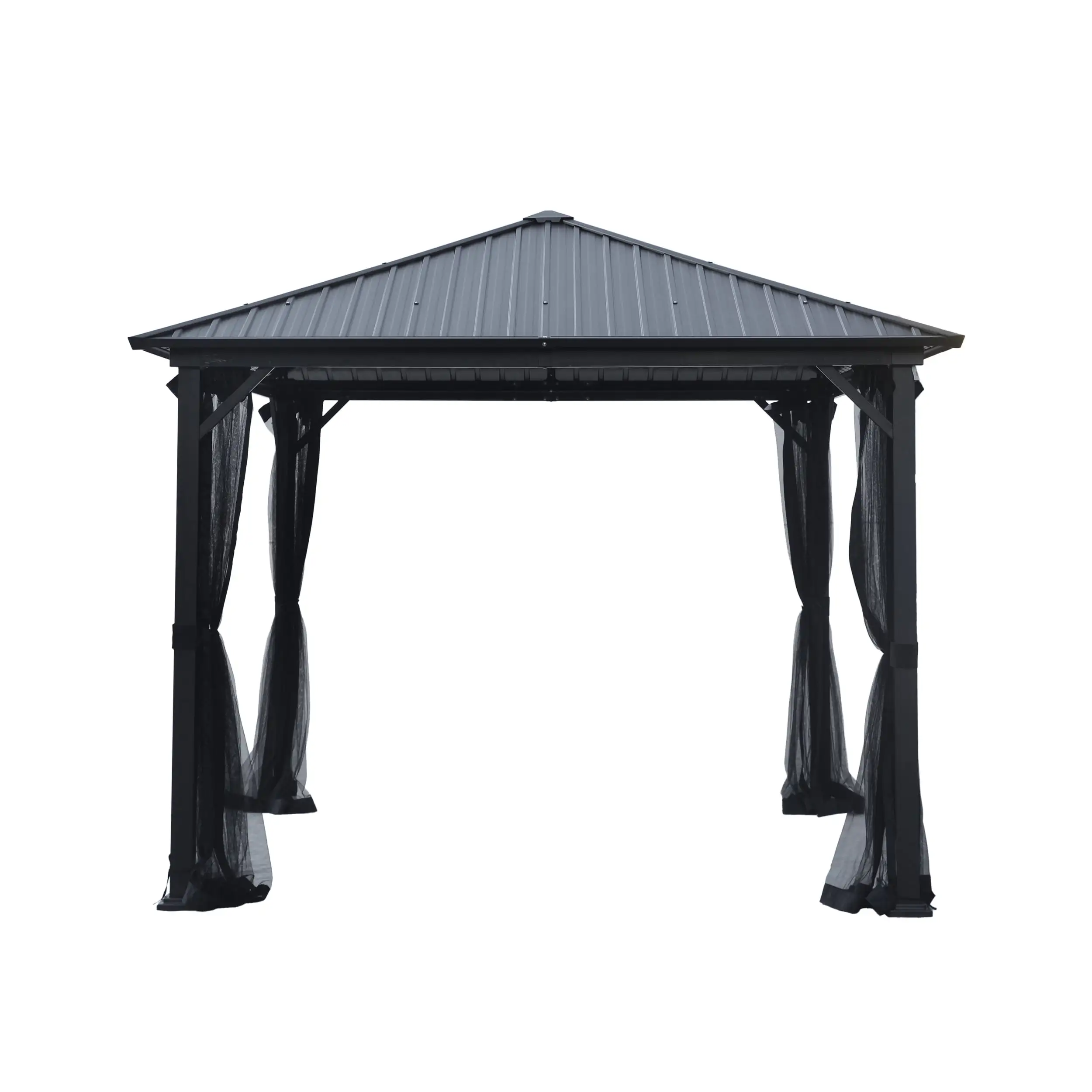 Noble House Pablo 10' x 10' Outdoor Modern Aluminum Hardtop Gazebo in Black