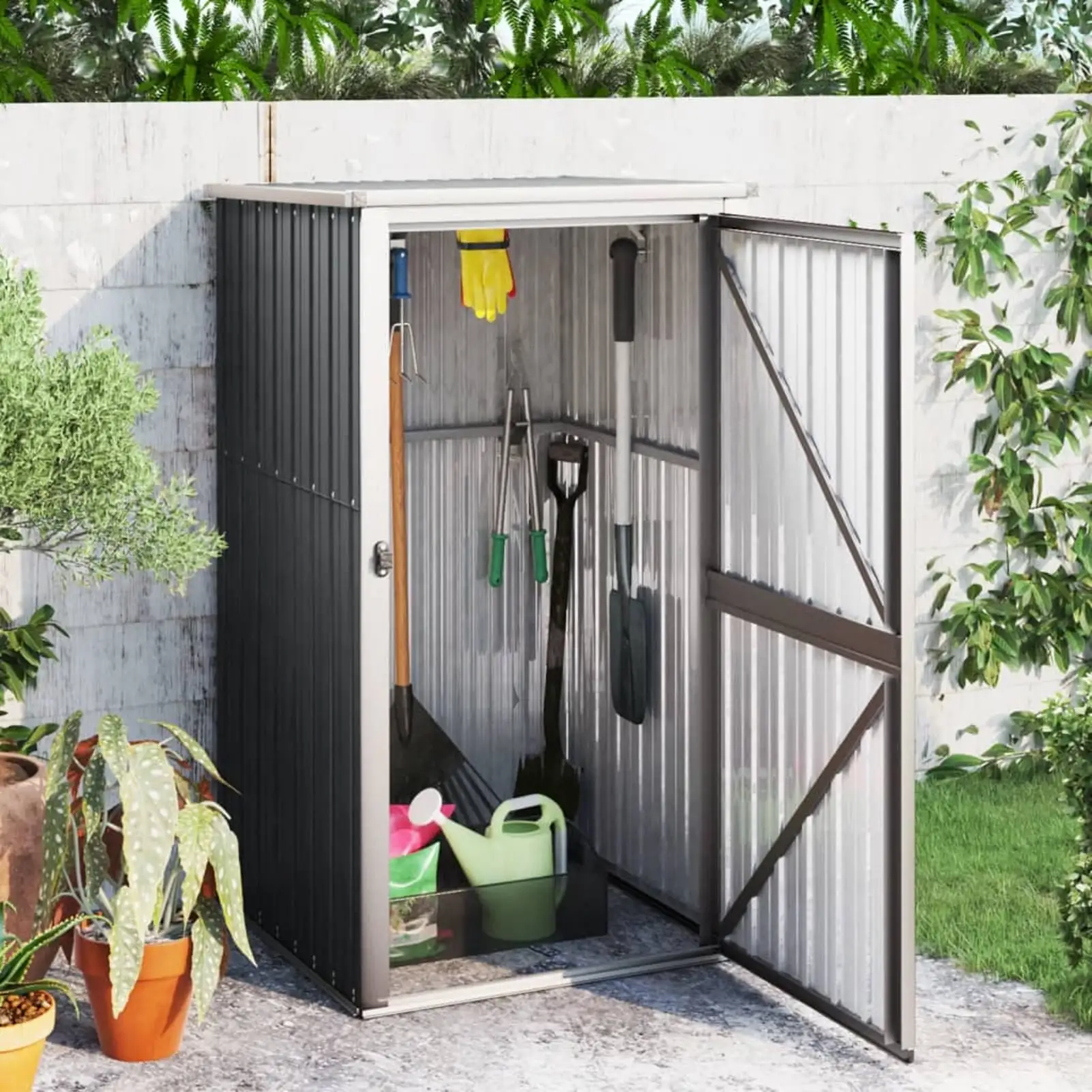 OWSOO Garden Tool Shed Anthracite 34.6x35x63.4 Galvanized Steel