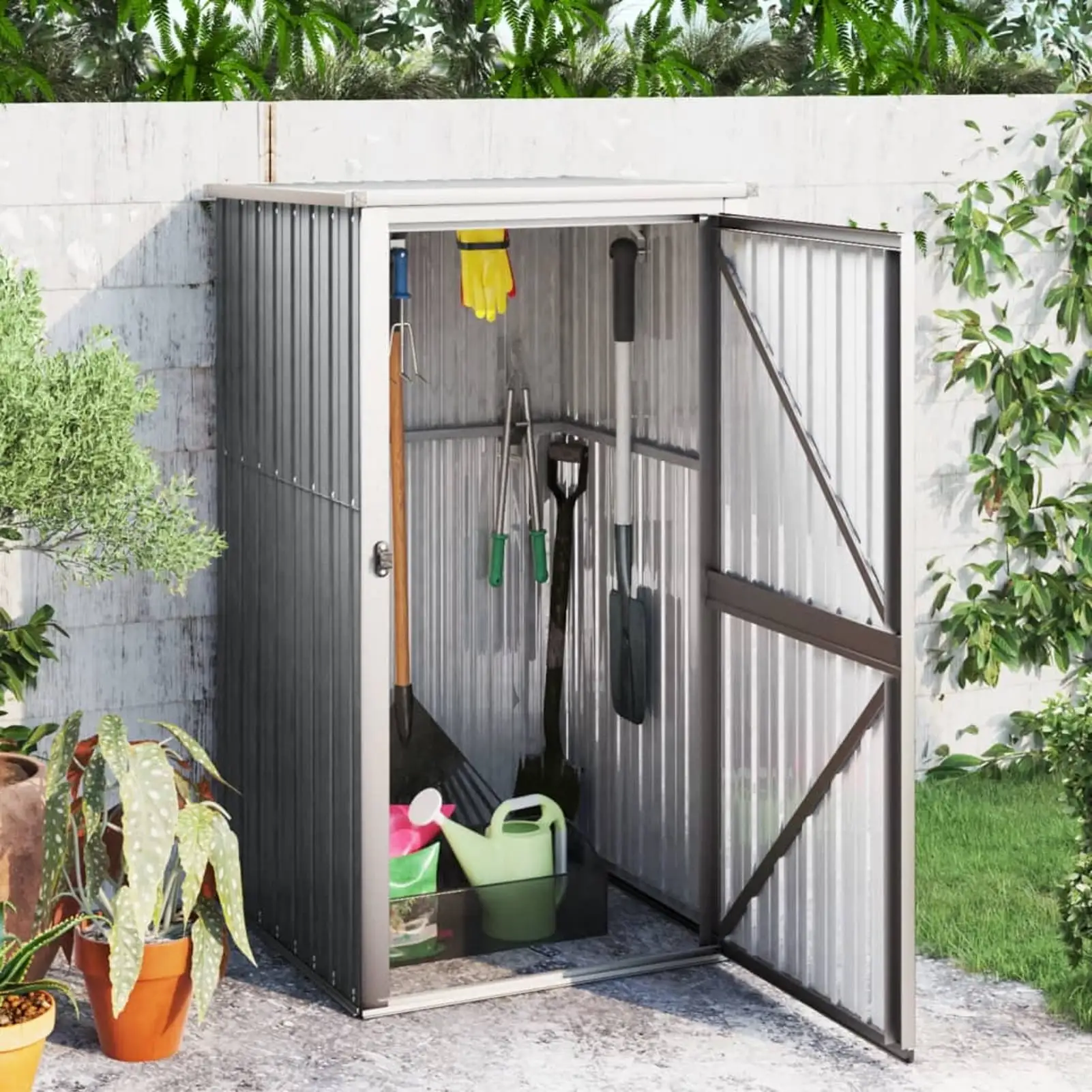 OWSOO Garden Tool Shed Gray 34.6x35x63.4 Galvanized Steel