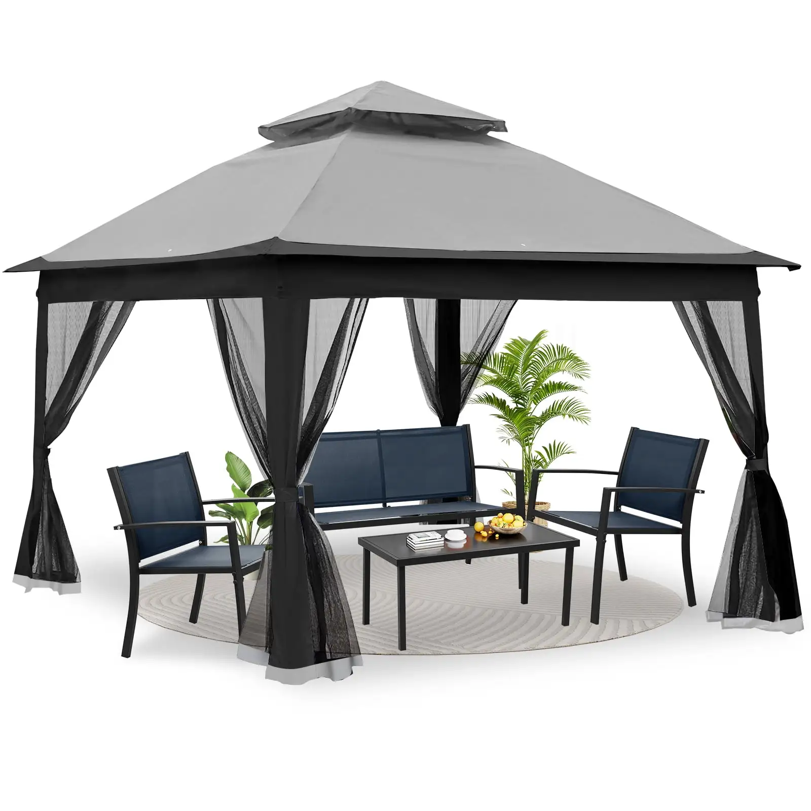 Outdoor 11x 11Ft Pop Up Gazebo Canopy With Removable Zipper Netting.2-Tier Soft Top Event Tent.Suitable For Patio Backyard Garden Camping Area.blue