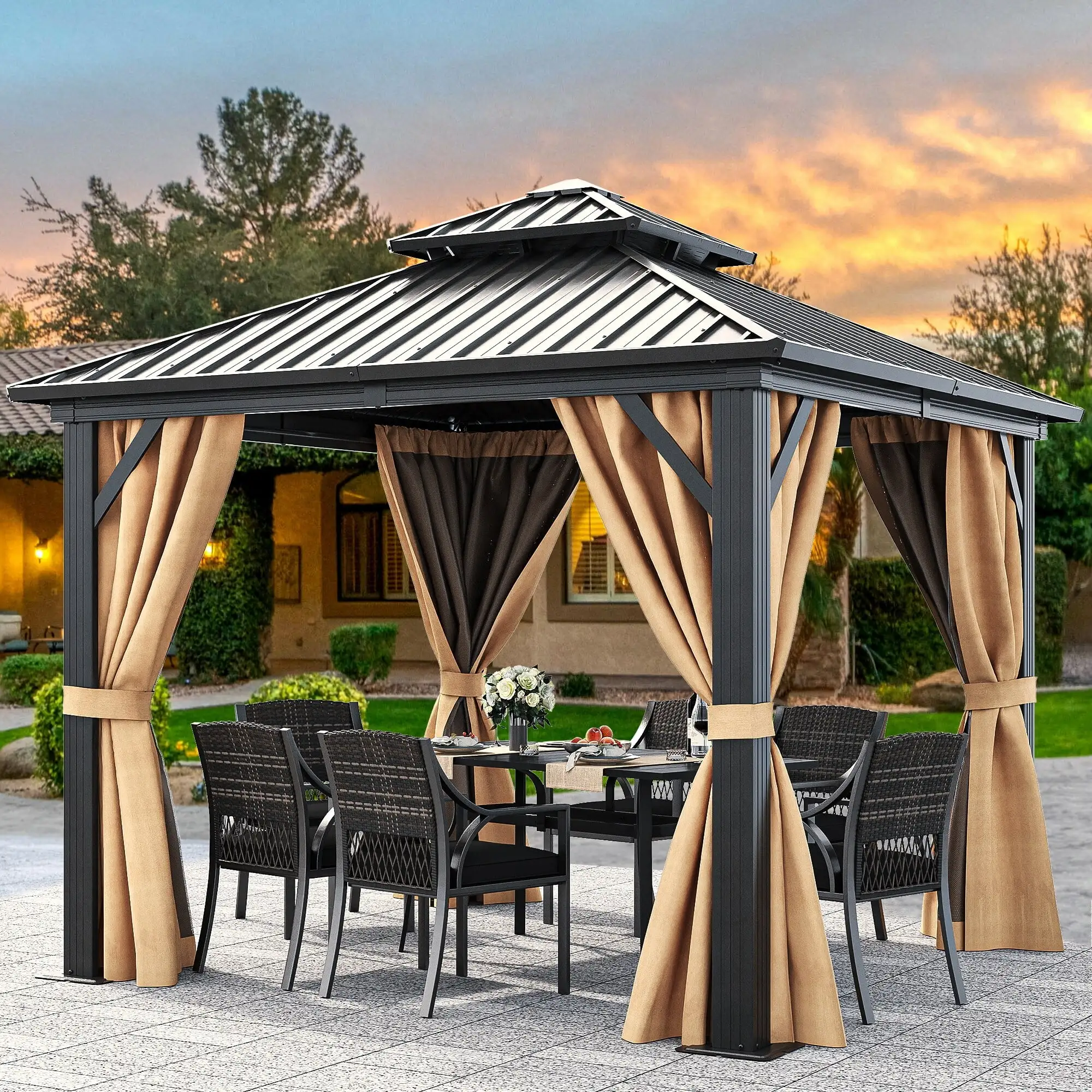 Outdoor Aluminum Hardtop Gazebo 9.8*9.8 FT - Black