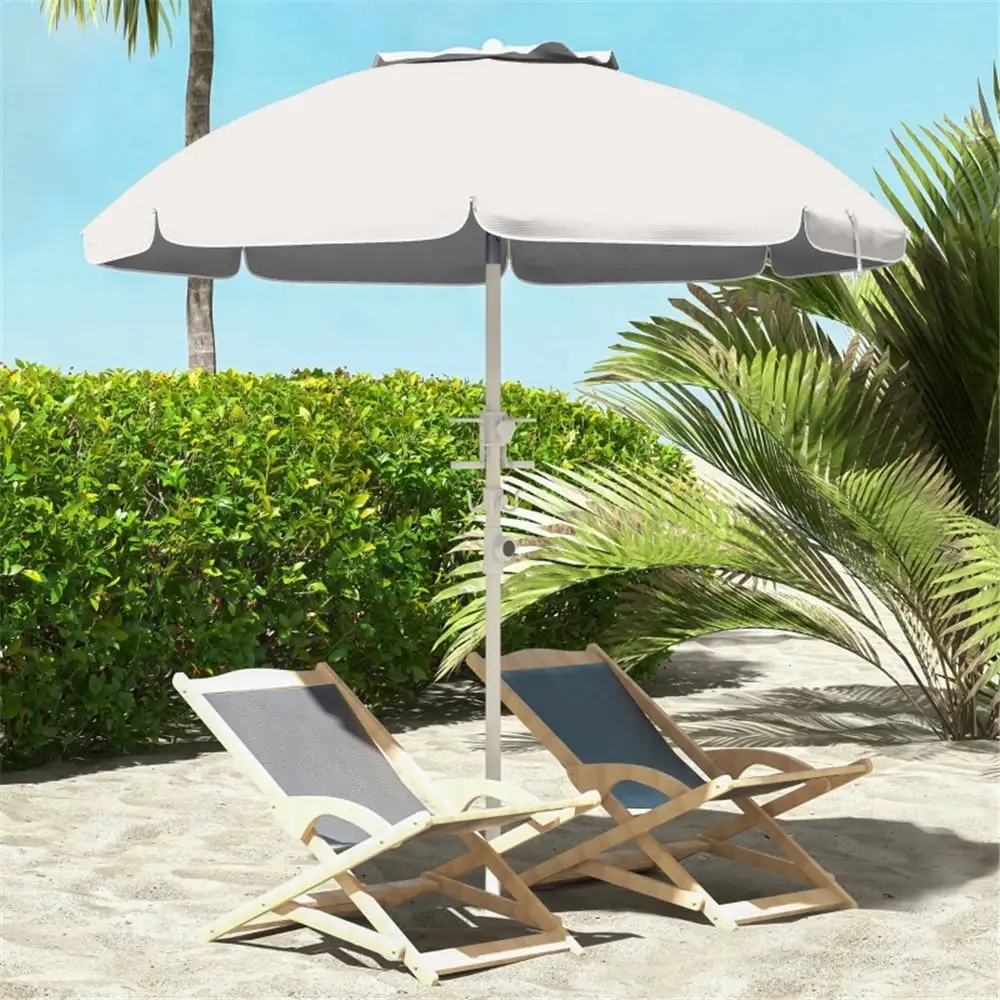 Outdoor Beach Umbrella with Adjustable Canopy. Patio Umbrella with Cup Holder & Hook. Portable Sunshade Umbrella for Garden Pool Backyard. UV40+ Protection. Cream White