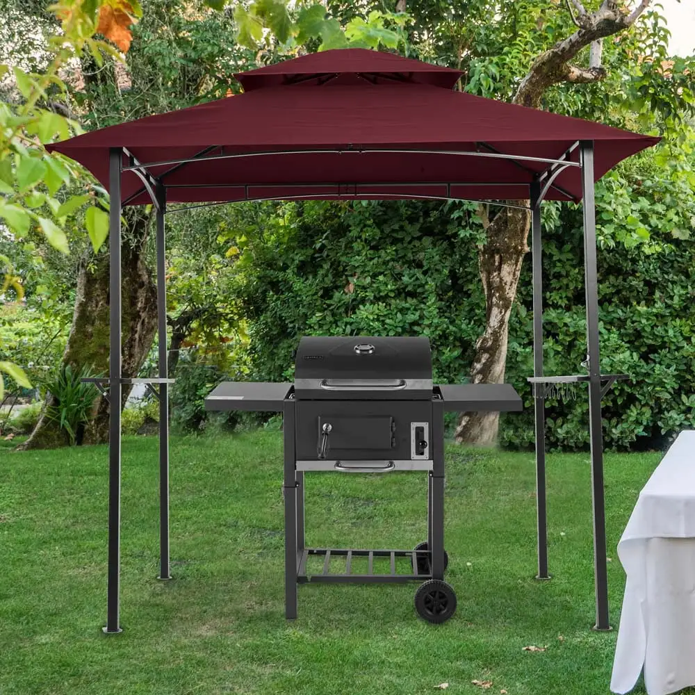 Outdoor Grill Gazebo 8 x 5 Ft. Portable Shelter Gazebo. Double Tier Soft Top Canopy & Steel Frame. Leisure Grill Gazebo W/ Hooks and & Counters. Gazebo Kit W/ Bottle Opener for Park Patio. T424