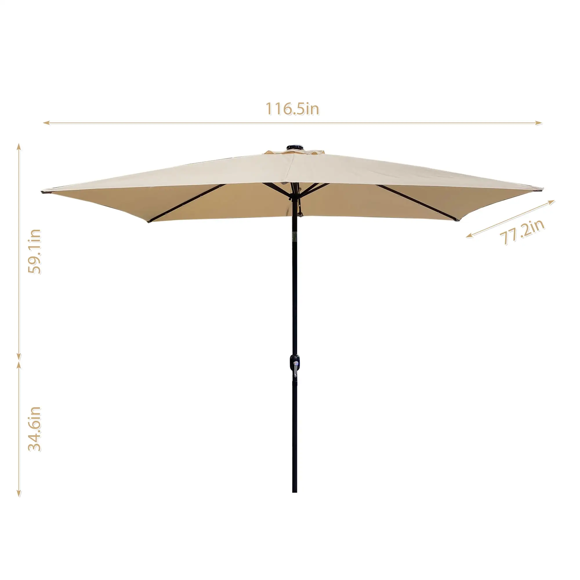 Outdoor Patio Umbrella. 10 x 6.5 FT Crank Lift Umbrella with 26 Solar LED Lights. Weather Resistant. UV Protection. Water Repellent. Durable 6 Sturdy Ribs. Tan