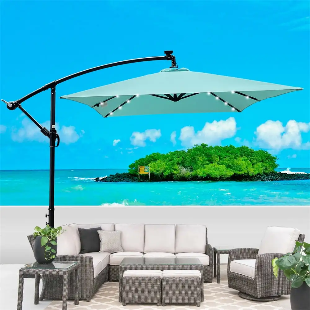 Outdoor Patio Umbrella. Rectangle 2x3M Sun Shade with Solar Powered LED Light. Waterproof 6 Ribs Umbrella with Crank and Cross Base for Garden Deck Backyard Pool