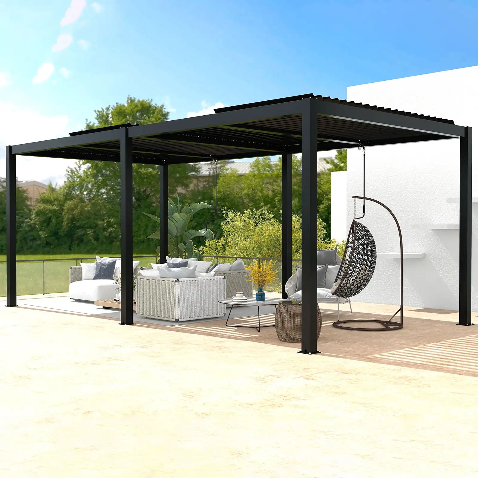 Outdoor Retractable Pergola Aluminum Louvers & Aluminum Frame 9.8X19.0X7.5FT Garden Pergola Patio Grill Gazebo