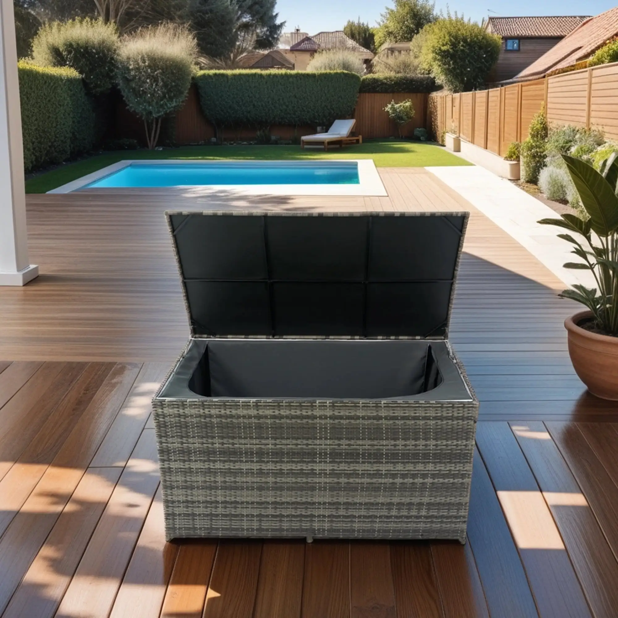 Outdoor Storage Box. 200 Gallon Wicker Patio Deck Boxes With Lid. Outdoor Cushion Storage For Kids Toys. Pillows. Towel