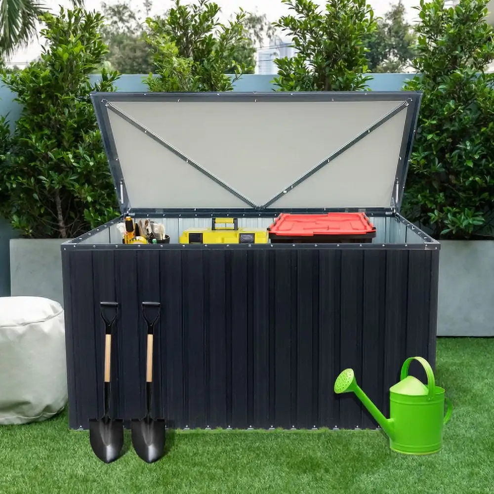 Outdoor Storage Box. 215 Gallon Deck Box Indoor and Outdoor Use. Waterproof Bin for Patio Cushions. Gardening Tools. Kids Toys. Lockable. Black