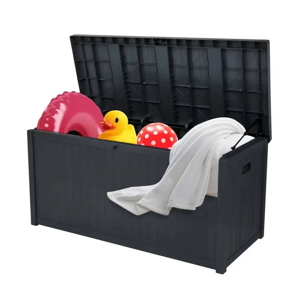 Outdoor Storage Deck Box. Outdoor Garden Plastic Storage Box. Large Resin Patio Box for Outdoor Pillows. Garden Tools and Pool Supplies. Waterproof and Lockable-113 Gallon.Black