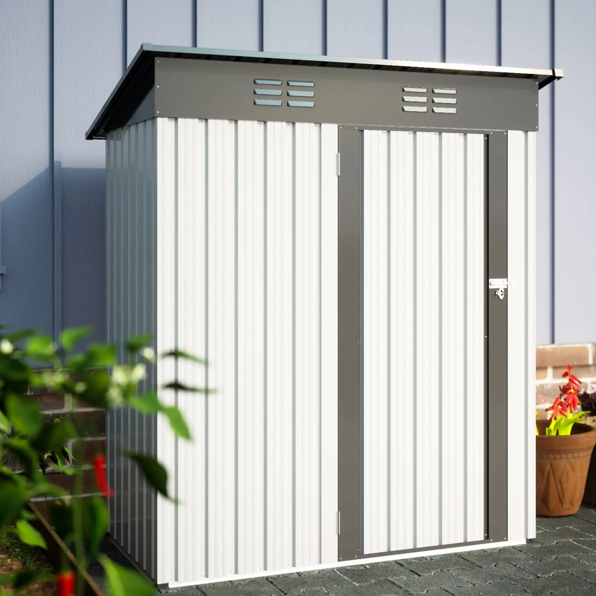 Outdoor Storage Shed. 5 x 3 FT Metal Tool Shed Lockable Storage Garden House with Door & Lock. for Backyard Garden Patio Lawn