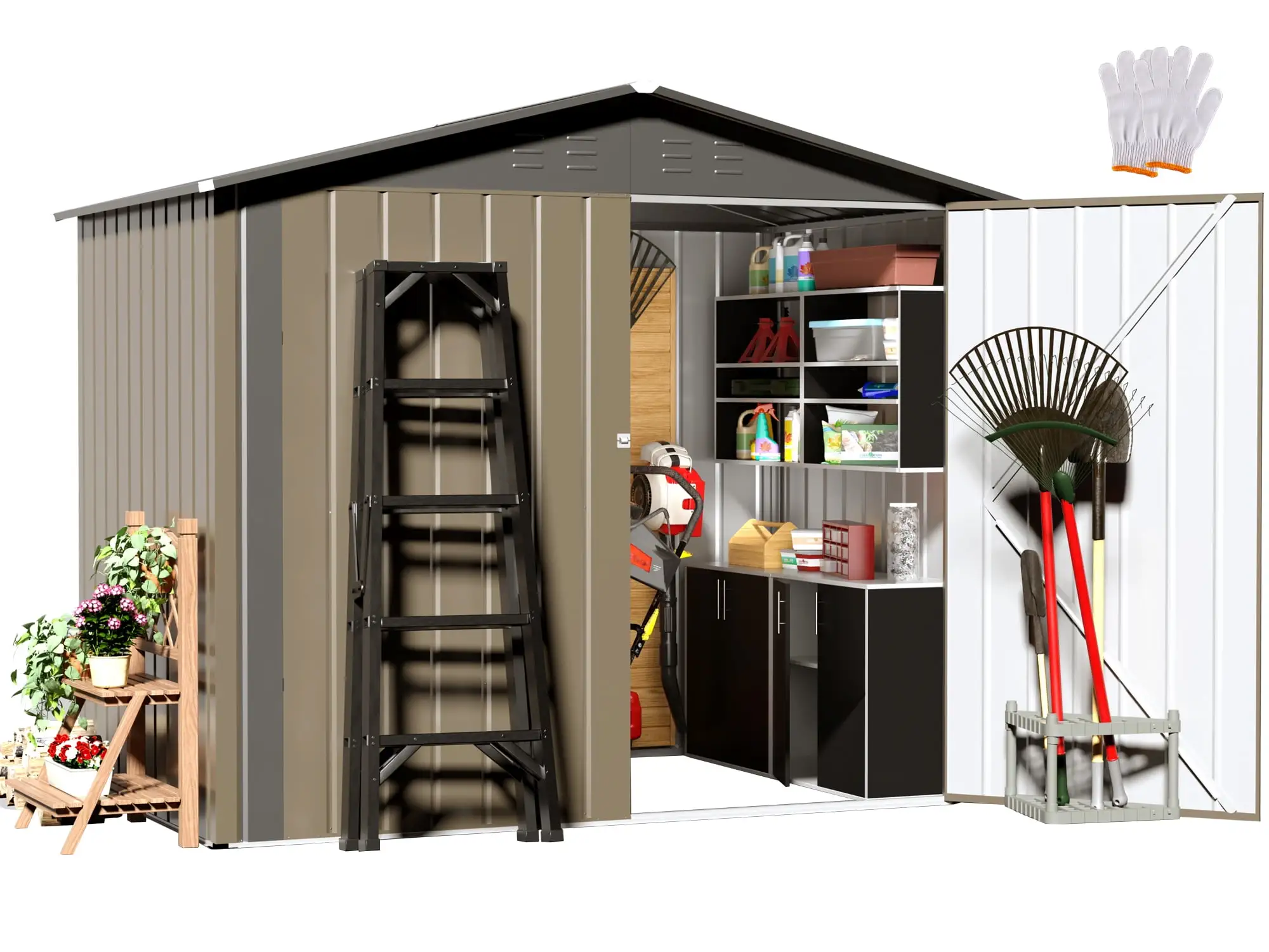 Outdoor Storage Shed. 6' ?? 4' FT Metal Storage Shed with Updated Frame Structure and Lockable Doors. Waterproof Shed for Backyard. Patio. Garden. Brown