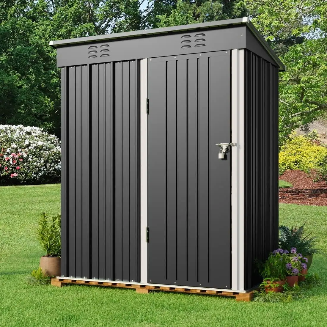 Outdoor Storage Shed. Lofka 5'x 3' Storage Shed with Single Lockable Door. Tool Shed .Grey