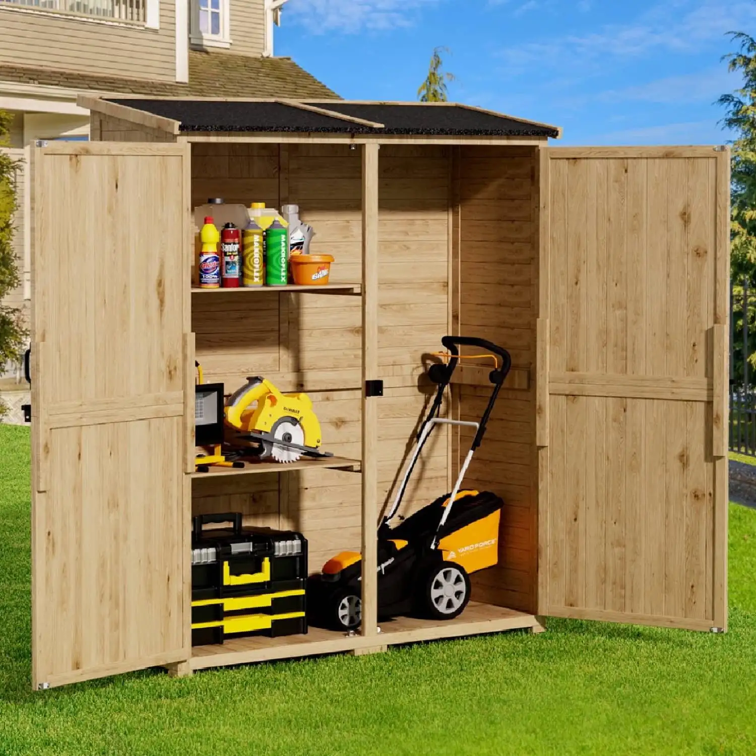 Outdoor Storage Shed. Lofka Outdoor Storage Cabinet with Waterproof Roof and 2 Removable Shelves Garden Shed for Backyard. Patio. Lawn