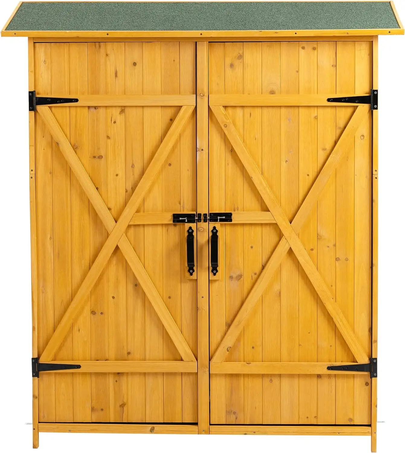 Outdoor Storage Shed with Lockable Door. Wooden Tool Storage Shed w/Detachable Shelves & Pitch Roof (Natural)